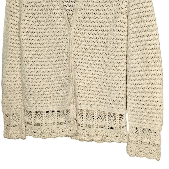 Lauren Ralph Lauren Petite Exclusive Handknitted Cream Crochet Button Cardigan S - Picture 4 of 10
